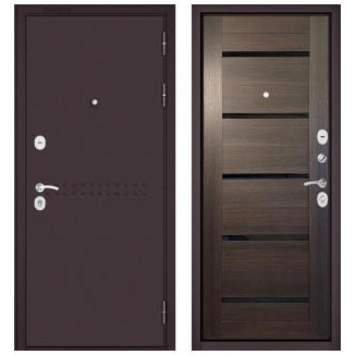 Входная дверь Бульдорс Mass 90 Букле шоколад R-4, Crystal 3 Ларче шоколад, Lakobel Classik Black