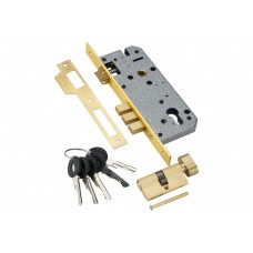 Замок врезной с секретным двухрядным цилиндром Adden Bau LOCK 4585 5-60B D GOLD