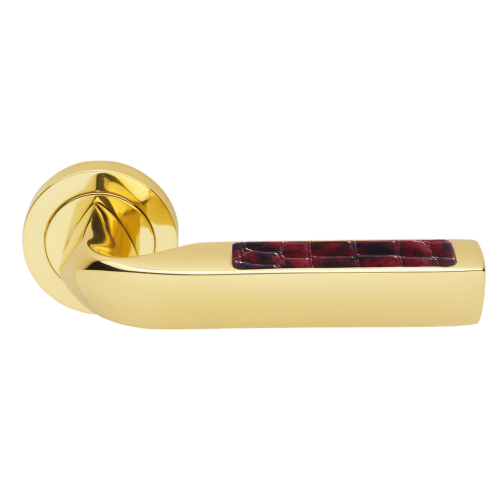 Дверные ручки Morelli Luxury MATRIX-2 OTL/COCCODRILLO Цвет - Золото/вставка из натуральной кожи крокодила