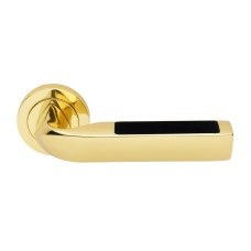 Дверные ручки Morelli Luxury MATRIX-2 OTL/NERO Цвет - Золото/вставка из искусственной кожи черная