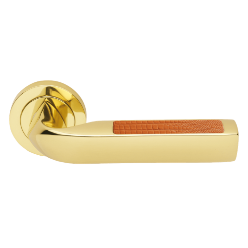 Дверные ручки Morelli Luxury MATRIX-2 OTL/LIZARD Цвет - Золото/вставка из искусственной кожи ящерицы