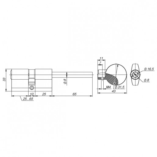Цилиндровый механизм Fuaro (Фуаро) со штоком D-PRO507/90 mm (55+10+25) CP хром 5 кл.