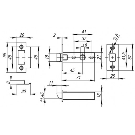 Защелка врезная Fuaro (Фуаро) PLASTIC P12-45-25 CP хром