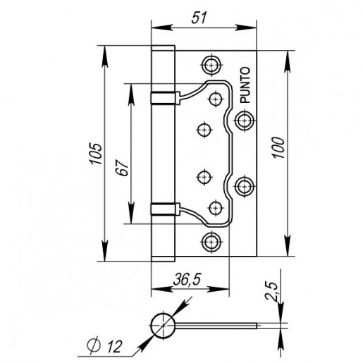 Петля универсальная Punto (Пунто) без врезки 200-2B 100x2,5 PN (мат. никель)