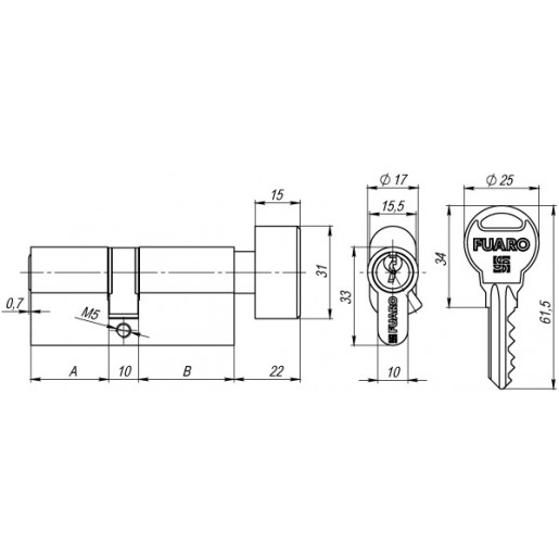 Цилиндровый механизм Fuaro (Фуаро) с вертушкой R302/70 mm (30+10+30) CP хром 5 кл.