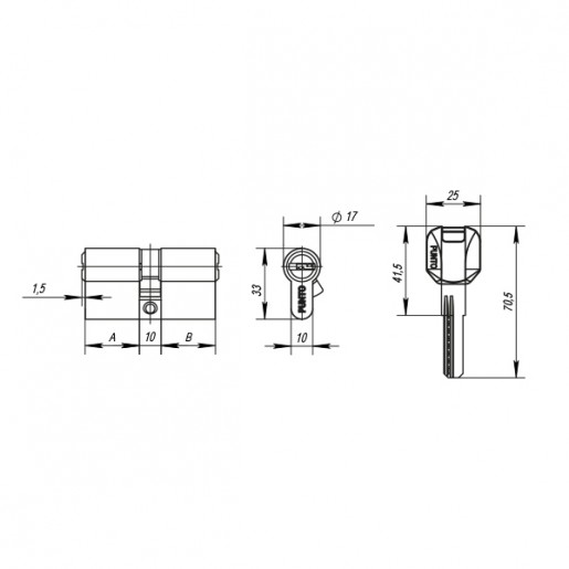 Цилиндровый механизм Punto (Пунто) Z400/70 mm (25+10+35) CP хром 5 кл.