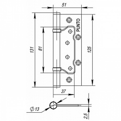 Петля универсальная Punto (Пунто) без врезки 200-2B 125x2,5 GR (графит)