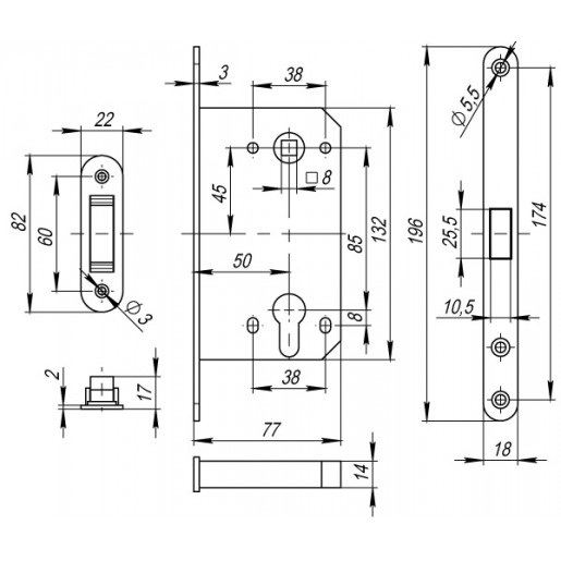 Корпус замка Fuaro (Фуаро) MAGNET M85C-50 SG мат. золото