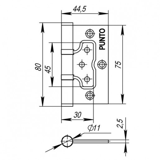 Петля универсальная Punto (Пунто) без врезки 200-2B 75x2,5 CF (кофе)
