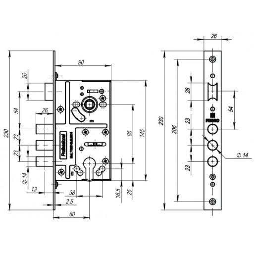 Корпус врезного Fuaro (Фуаро) замка c защёлкой V10/C-60.85.3R14