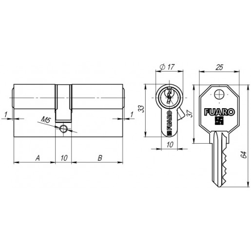 Цилиндровый механизм Fuaro (Фуаро) 100 CA 80 mm (35+10+35) CP хром 5 кл.