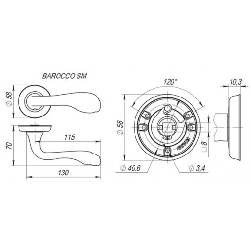 Ручка раздельная Fuaro (Фуаро) BAROCCO SM GOLD-24 золото 24К