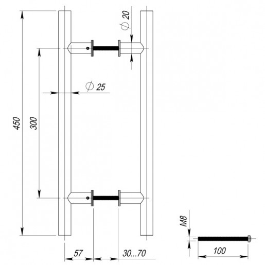 Ручка-скоба PH-22-25/300-INOX Fuaro (Фуаро) (нержавейка 304)