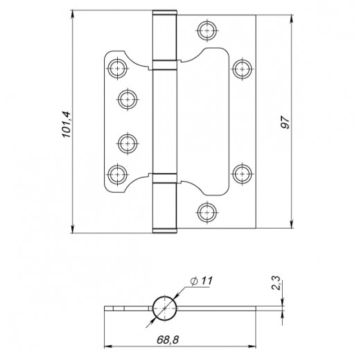 Петля универсальная Ajax (Аякс) без врезки 100/P-2B 100x2,3 AB (бронза)