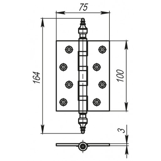 Петля универсальная Armadillo (Армадилло) 4500B (500-B4) 100x75x3 AВ Бронза Box