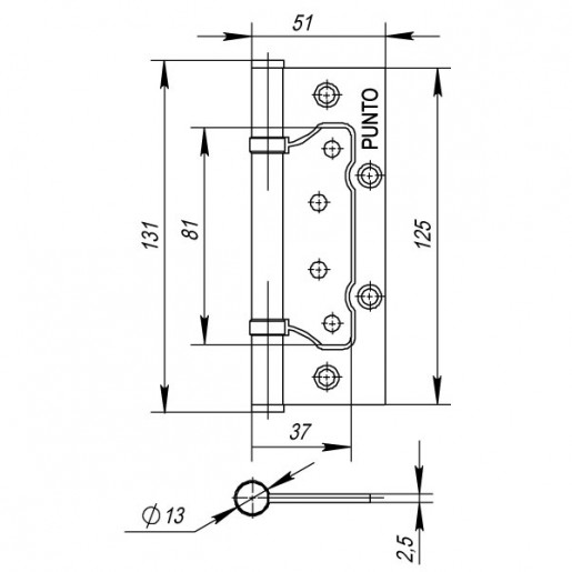 Петля универсальная Punto (Пунто) без врезки 200-2B 125x2,5 AC (медь)