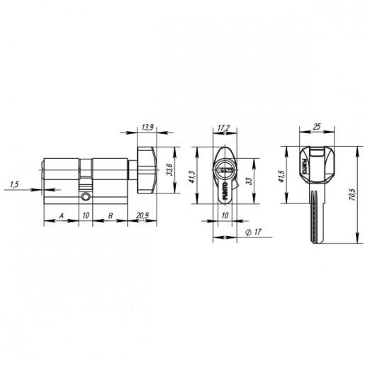 Цилиндровый механизм Punto (Пунто) с вертушкой Z402/100 mm (40+10+50) CP хром 5 кл.