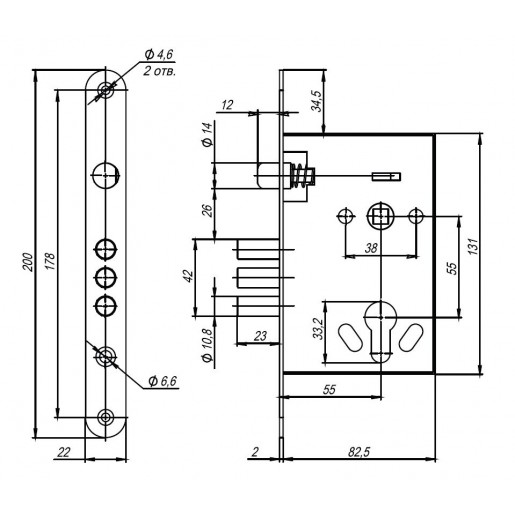 Корпус врезного Ajax (Аякс) замка с ручками на планке KIT А5-3155/3 W/B