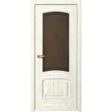 Межкомнатная дверь Ellada Porte Аврора Дуб белый патина золото Ландыш (пескоструйная обработка + Овал гравировка)
