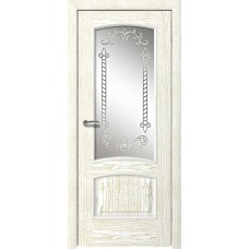 Межкомнатная дверь Ellada Porte Аврора Дуб белый патина золото Орус(контурный витраж)