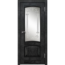 Межкомнатная дверь Ellada Porte Аврора Дуб чёрный патина серебро Орус(контурный витраж)