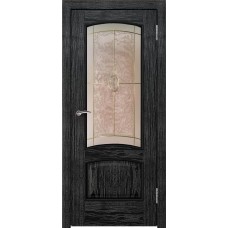 Межкомнатная дверь Ellada Porte Аврора Дуб чёрный патина серебро Фрост (плёночный витраж с эффектом «Мороз»)