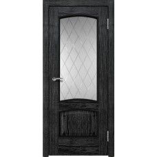 Межкомнатная дверь Ellada Porte Аврора Дуб чёрный патина серебро Ромб гравировка