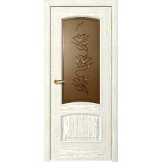Межкомнатная дверь Ellada Porte Аврора Дуб белый патина золото Вьюн гравировка