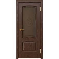 Межкомнатная дверь Ellada Porte Аврора Дуб бургундский Ландыш (пескоструйная обработка + Овал гравировка)