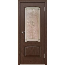 Межкомнатная дверь Ellada Porte Аврора Дуб бургундский Фрост (плёночный витраж с эффектом «Мороз»)