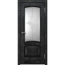 Межкомнатная дверь Ellada Porte Аврора Дуб чёрный патина серебро Юлия гравировка