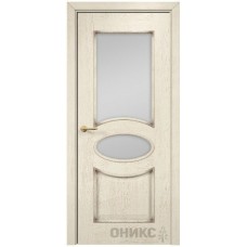 Межкомнатная дверь Оникс Эллипс Слоновая кость патина коричневая со стеклом