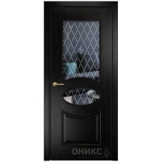 Межкомнатная дверь Оникс Эллипс Эмаль черная по ясеню гравировка со стеклом