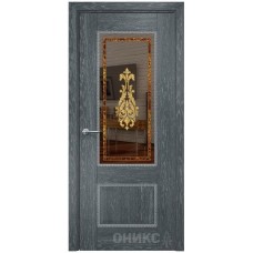 Межкомнатная дверь Оникс Александрия 2 Дуб седой заливной витраж зеркало