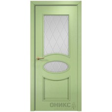 Межкомнатная дверь Оникс Эллипс Эмаль фисташка по Ясеню гравировка со стеклом
