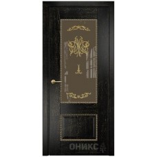 Межкомнатная дверь Оникс Александрия 2 Черная эмаль патина золото витраж