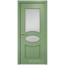 Межкомнатная дверь Оникс Эллипс эмаль RAL 6021 по ясеню пескоструй со стеклом