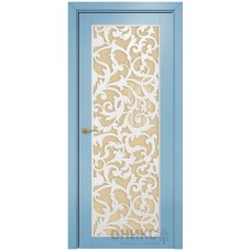 Межкомнатная дверь Оникс Сорбонна Эмаль голубая по ясеню решетка со стеклом