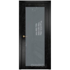 Межкомнатная дверь Оникс Сорбонна Черная эмаль патина серебро со стеклом