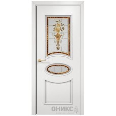 Межкомнатная дверь Оникс Эллипс Эмаль белая МДФ заливной витраж со стеклом