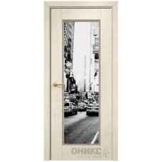 Межкомнатная дверь Оникс Александрия 1 Слоновая кость патина коричневая фотопечать №9