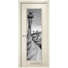 Межкомнатная дверь Оникс Александрия 1 Слоновая кость эмаль патина серебро фотопечать №19