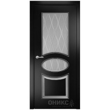 Межкомнатная дверь Оникс Эллипс Эмаль черная МДФ патина серебро стекло с гравировкой