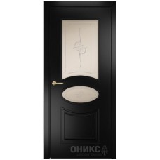 Межкомнатная дверь Оникс Эллипс Эмаль черная МДФ пескоструй со стеклом