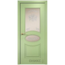 Межкомнатная дверь Оникс Эллипс Эмаль фисташка МДФ контурный витраж со стеклом