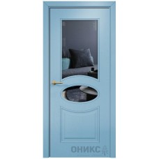 Межкомнатная дверь Оникс Эллипс Эмаль голубая по ясеню со стеклом