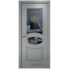 Межкомнатная дверь Оникс Эллипс Эмаль по RAL7040 МДФ контурный витраж со стеклом