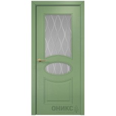Межкомнатная дверь Оникс Эллипс эмаль RAL 6021 по ясеню стекло с гравировкой