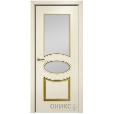 Межкомнатная дверь Оникс Эллипс Эмаль слоновая кость МДФ патина золото со стеклом