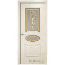 Межкомнатная дверь Оникс Эллипс Слоновая кость эмаль патина серебро заливной витраж со стеклом